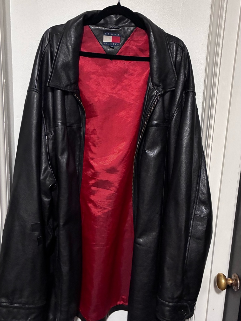 Vintage 90s Tommy Hilfiger black leather men's 4X jacket coat